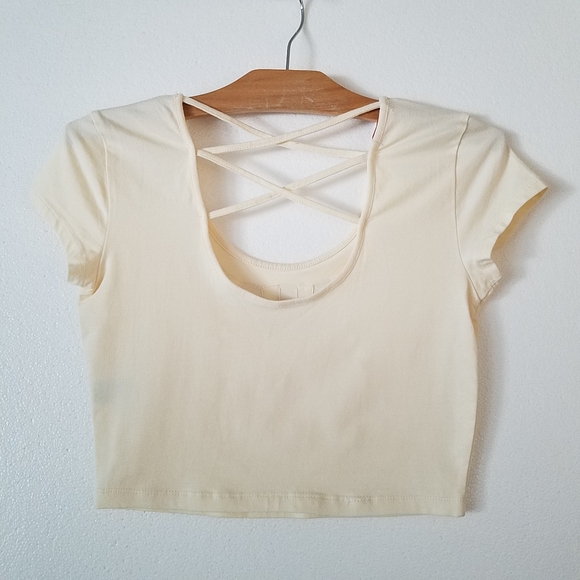 Bongo cream short sleeve crop top metallic embellishment - Picture 2 of 7